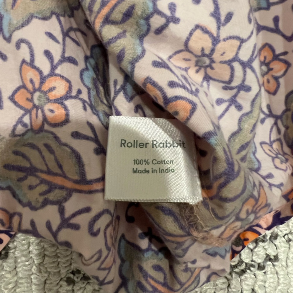 Roller Rabbit Pink Floral Leaf Print Cotton Blouse Top Peasant Size Small - Picture 7 of 10